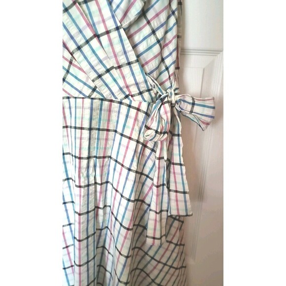 Chaps A Line Wrap Dress Size 14 Sleeveless Plaid Surplus Tie Waist Zippered New - Picture 7 of 9